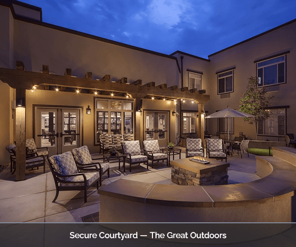 Secure courtyard with outdoor seating