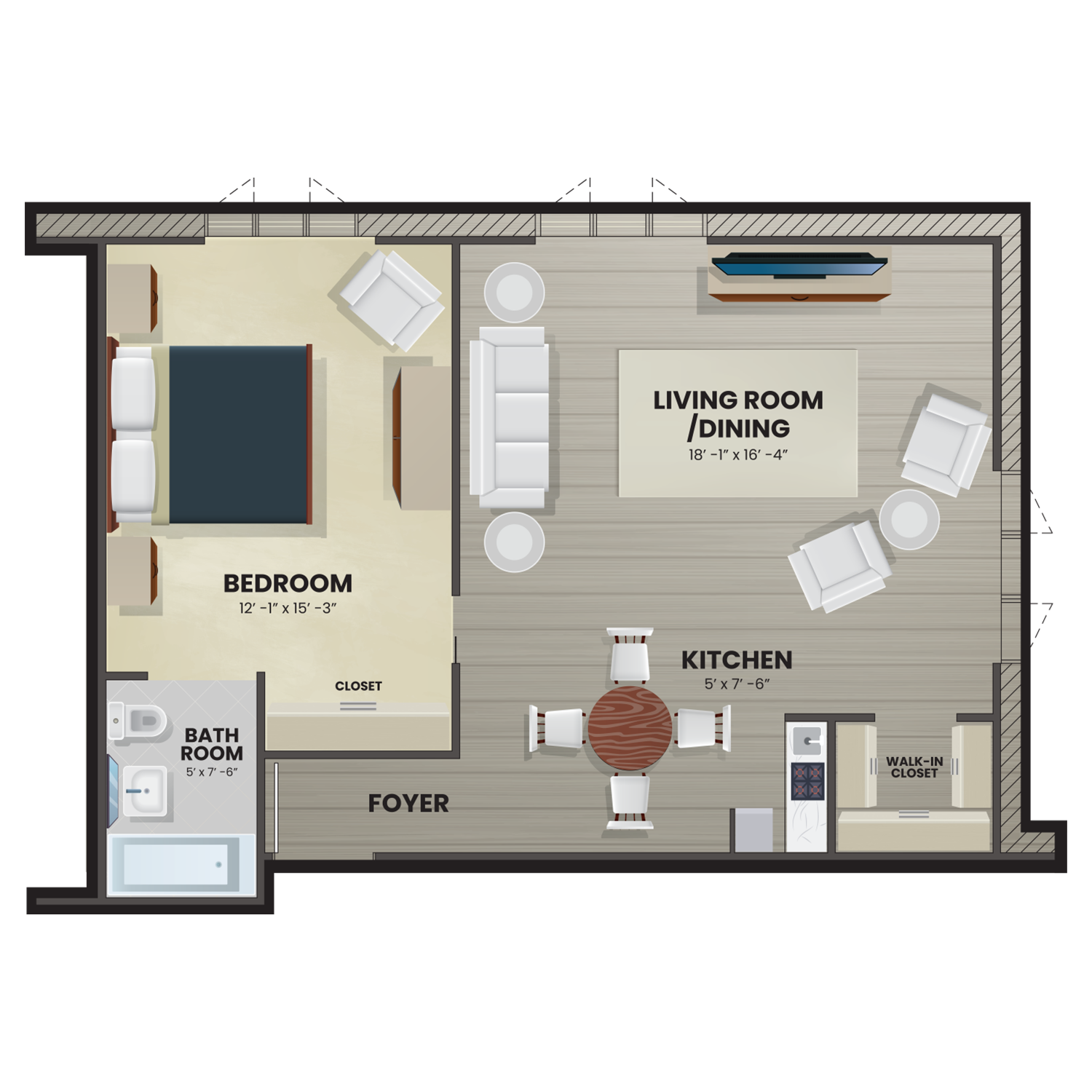 Architectural floor plan of a resident unit