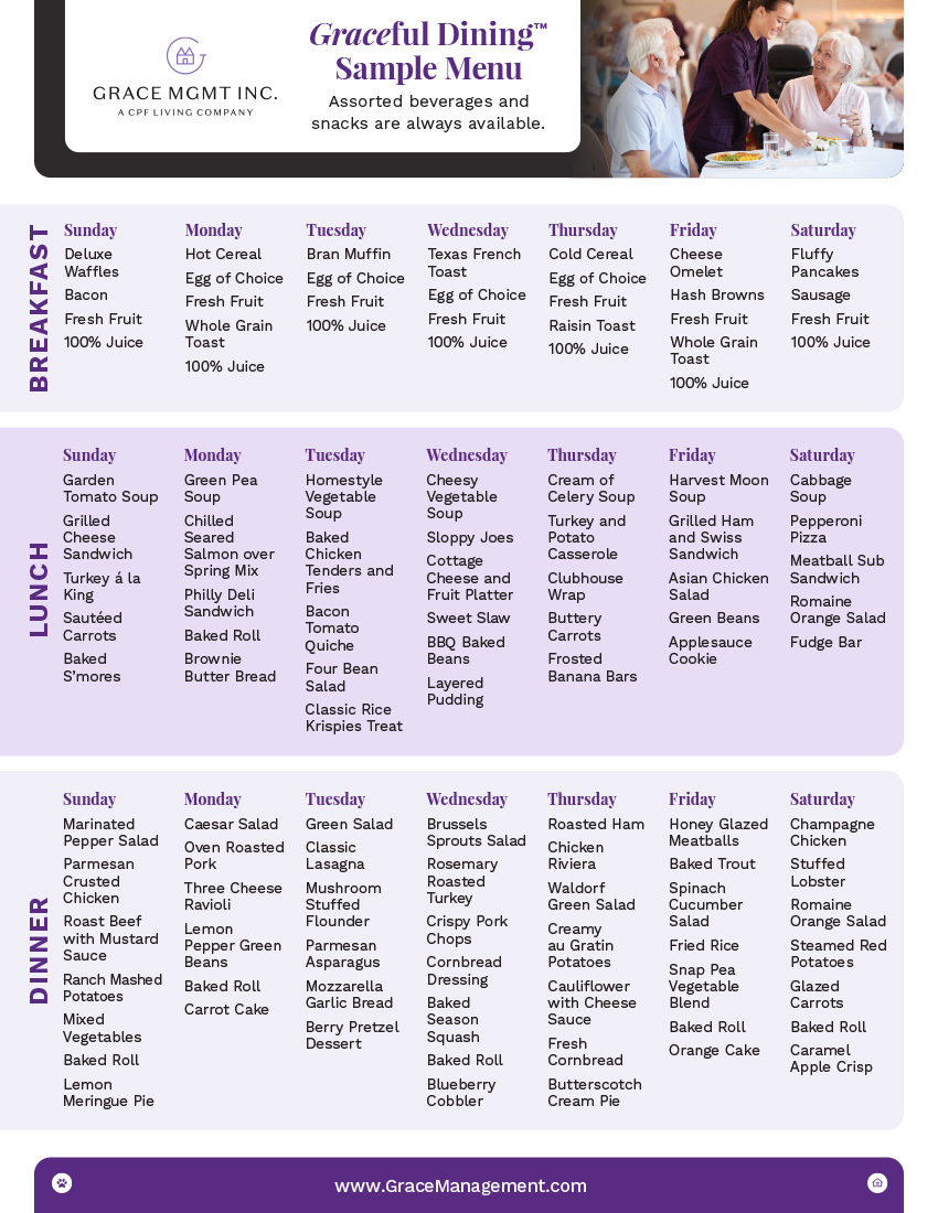 Sample menu for a dining service