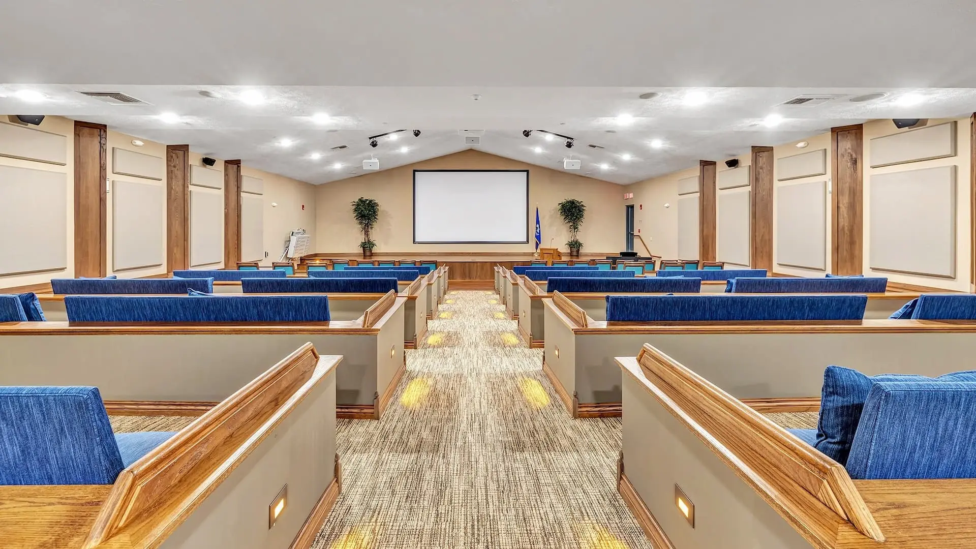 Interior view of a spacious activity room with seating