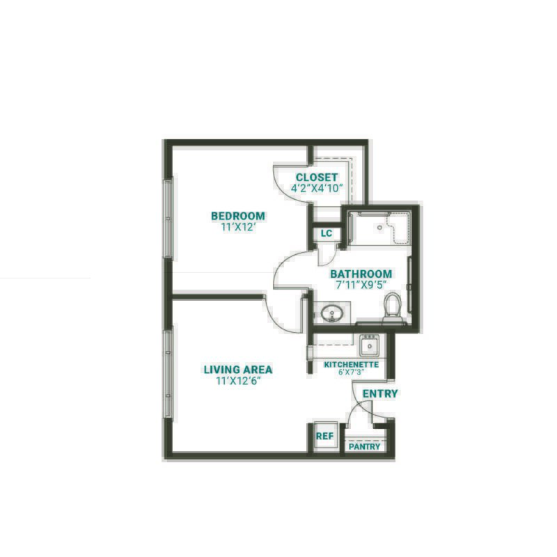 Architectural floor plan of a resident unit