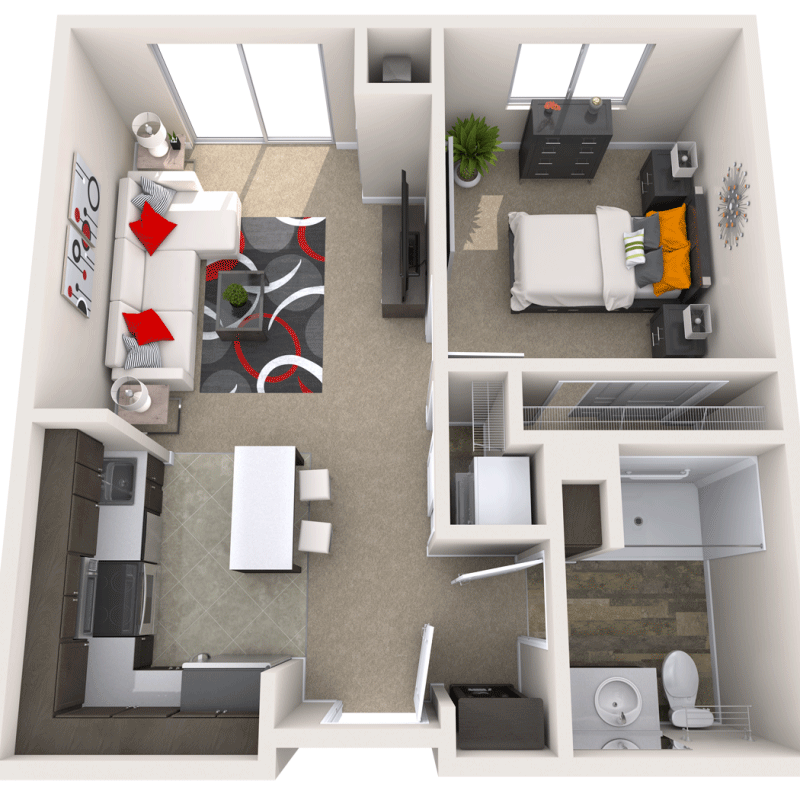 Floor plan of a one-bedroom apartment layout