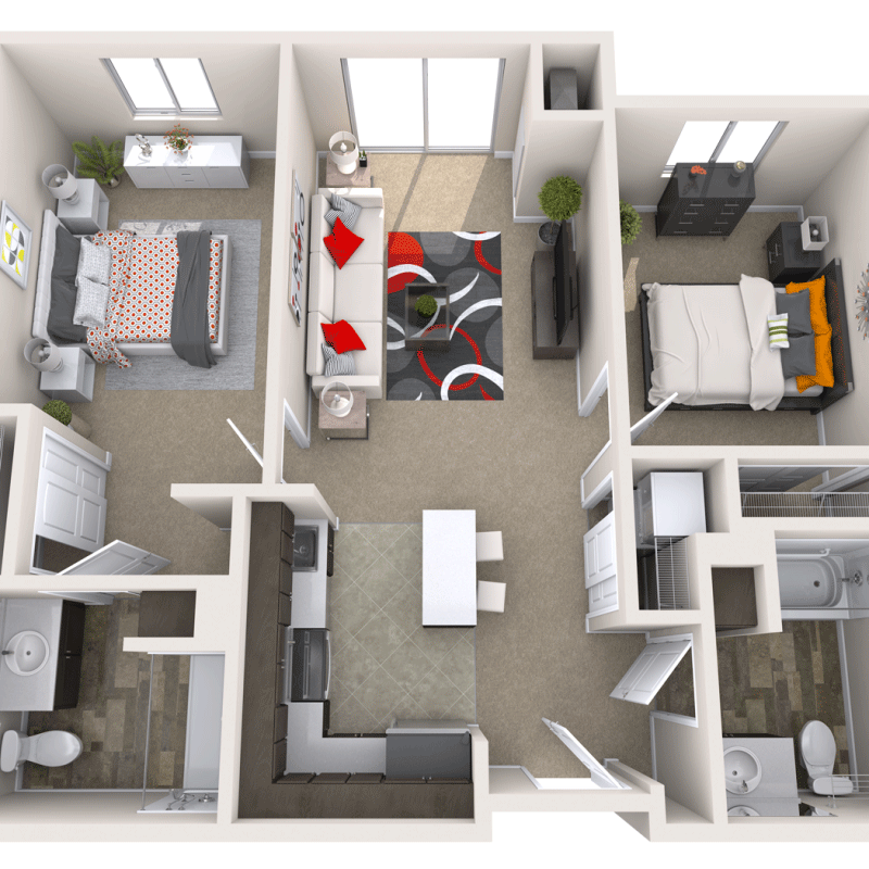 Interior layout of a residential unit in an assisted living facility