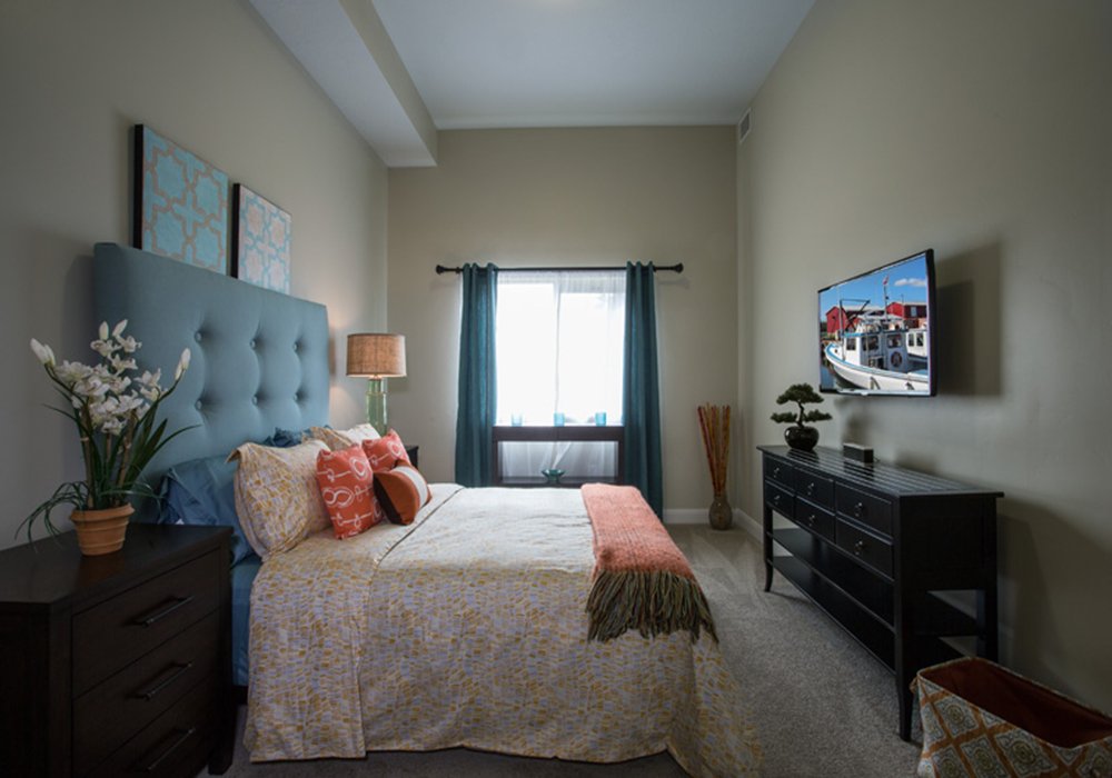 Brightly decorated private resident room
