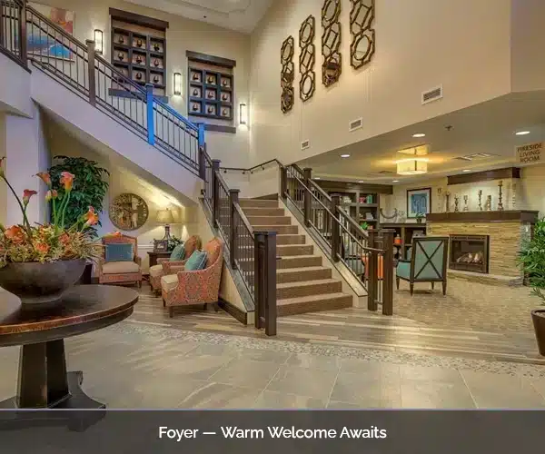 Indoor foyer with seating and decorative touches