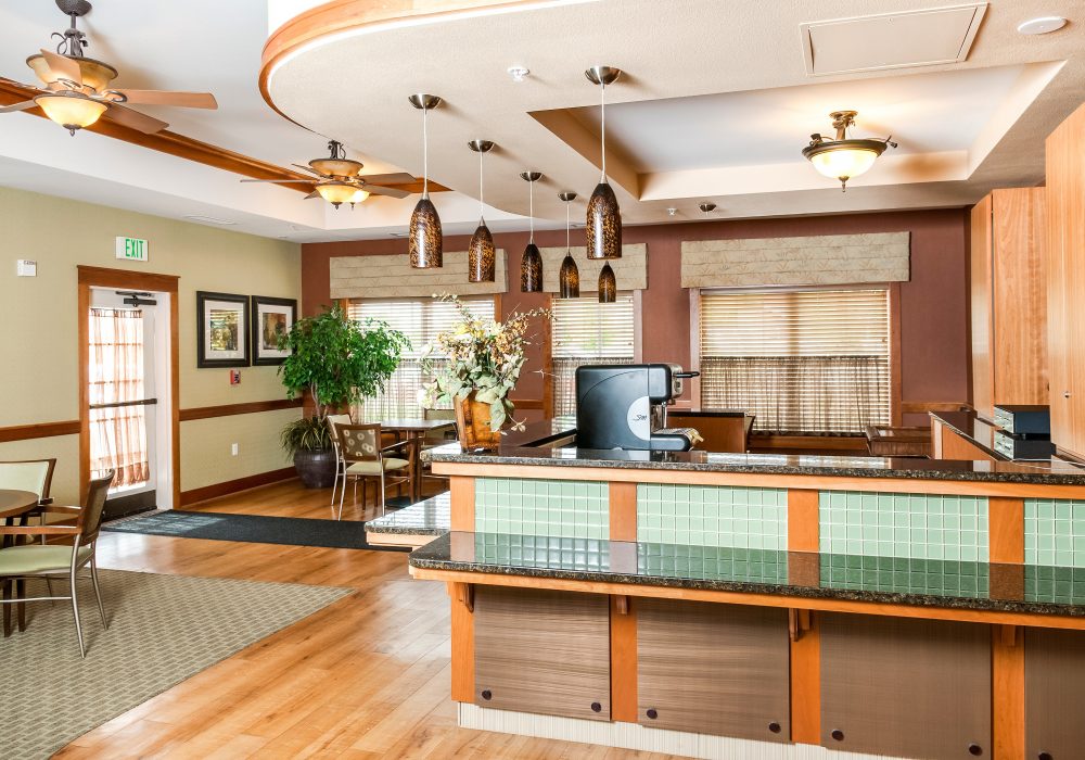 Interior view of a common area with seating and decor