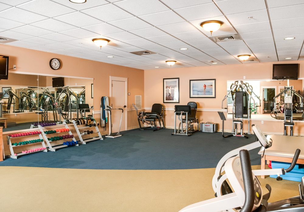 Interior view of a gym with exercise equipment