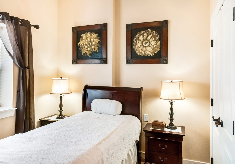 Cozy private room with floral decor and warm lighting