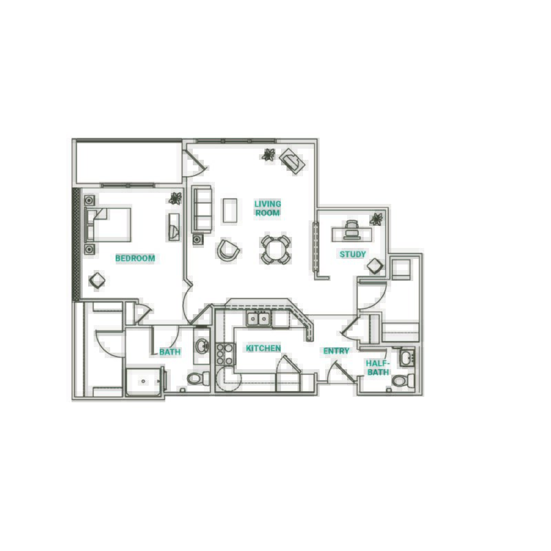Architectural floor plan of a resident unit