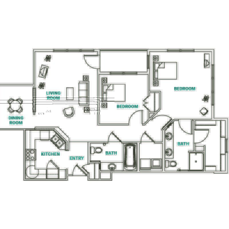 Architectural floor plan of a resident unit