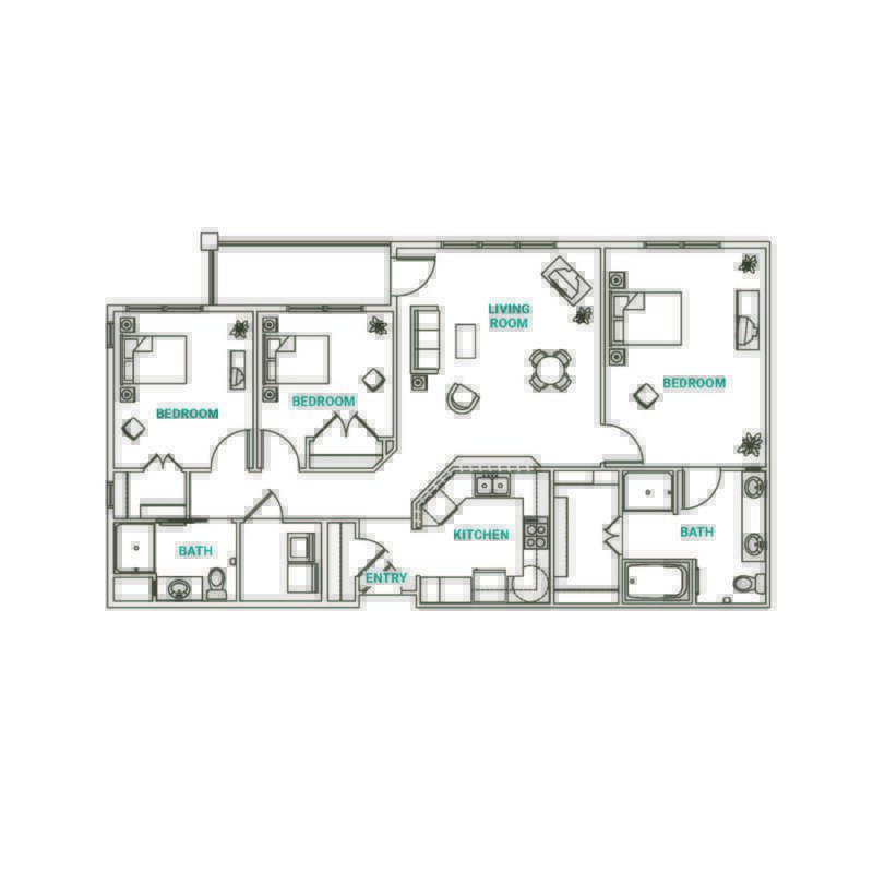 Architectural floor plan of a resident unit layout