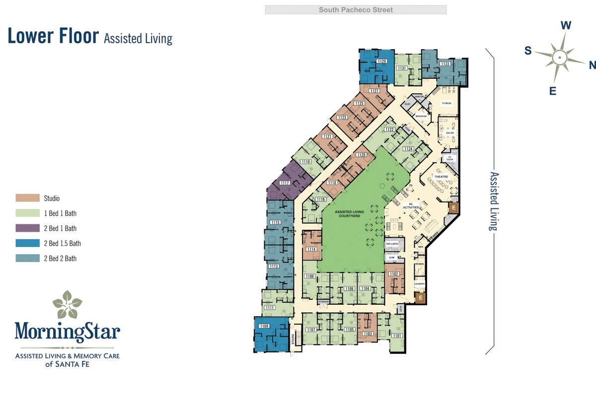 Architectural floor plan of assisted living facility