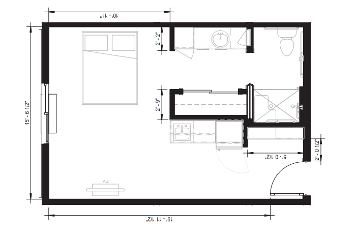 Architectural floor plan of a resident room layout