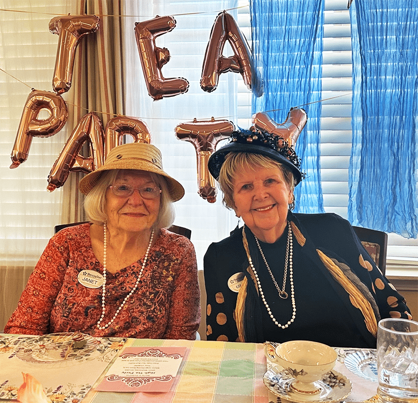 Residents enjoying tea party with decorations