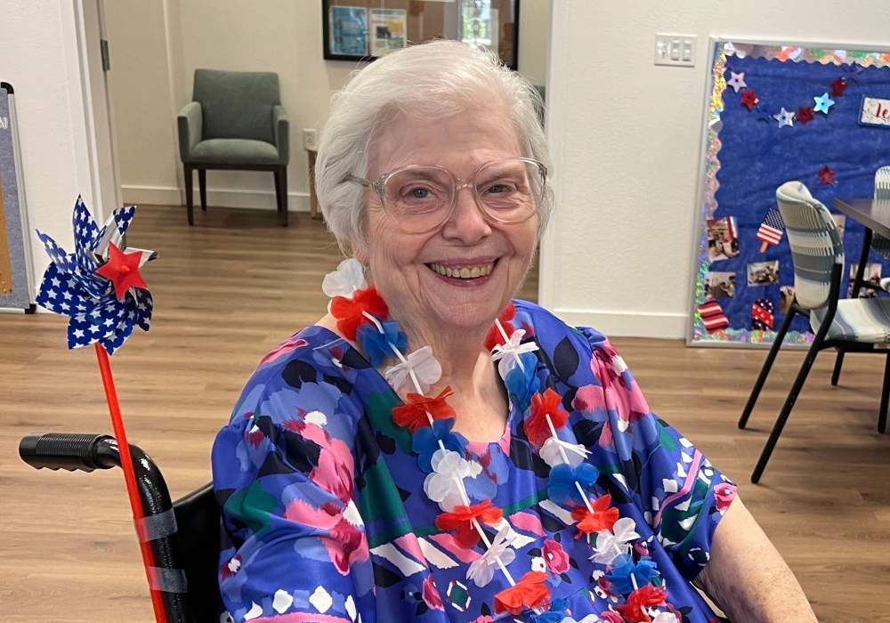 Resident celebrating with patriotic decorations