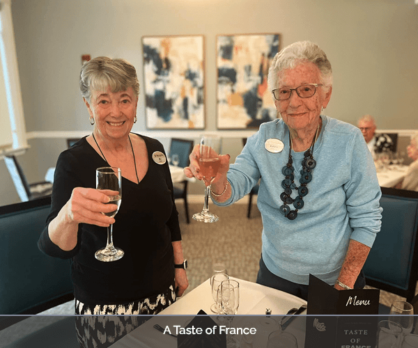 Residents toasting during a themed event