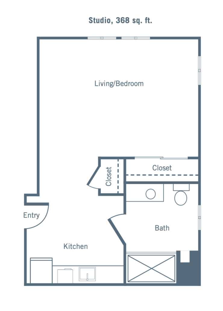 Architectural floor plan of a studio apartment