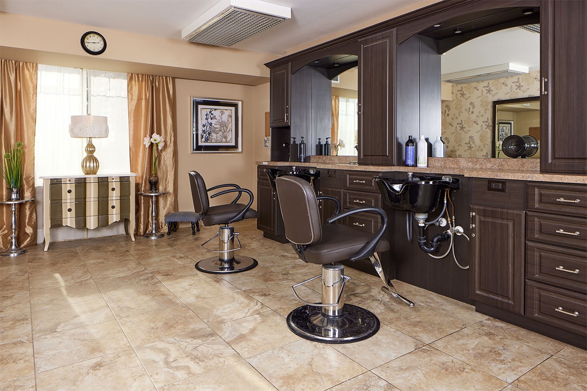 Interior of a beauty salon with styling chairs