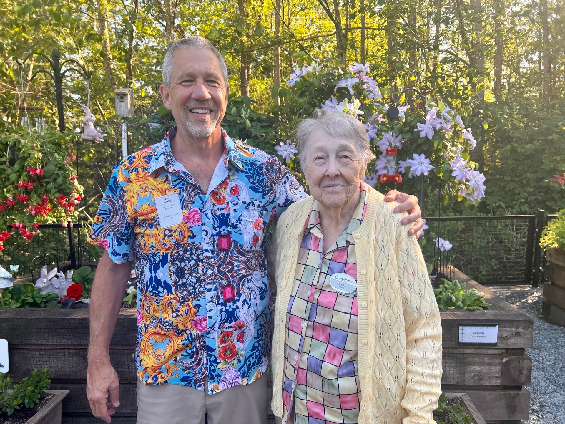 Residents enjoying time in a garden