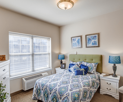 Cozy private resident bedroom with decor