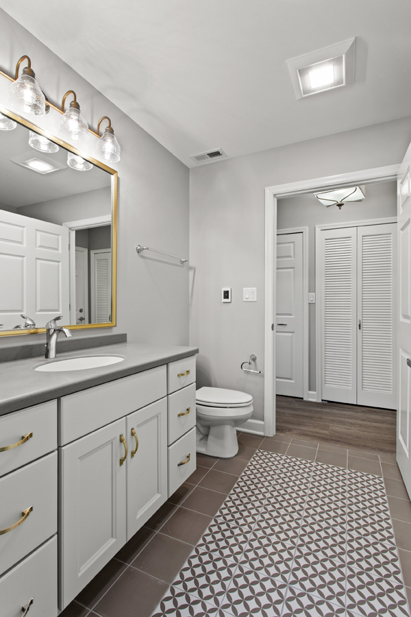 Modern bathroom with stylish fixtures and decor