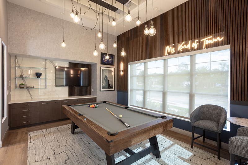 Interior common area with a billiards table