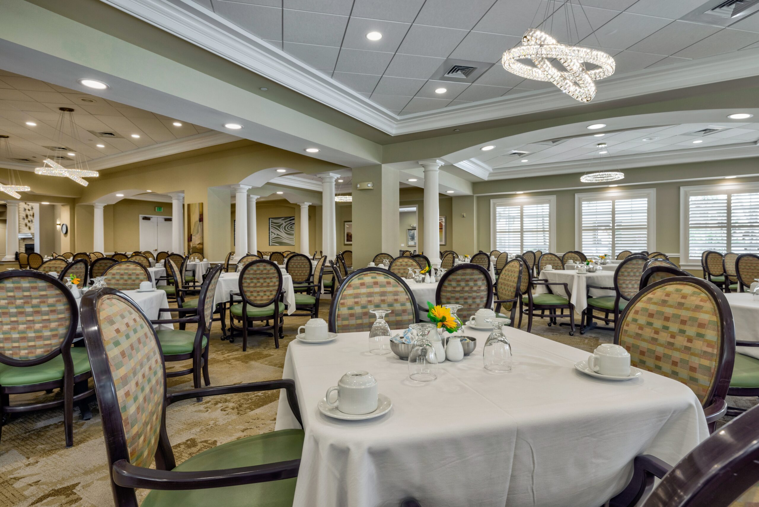 Dining area with tables set for meals