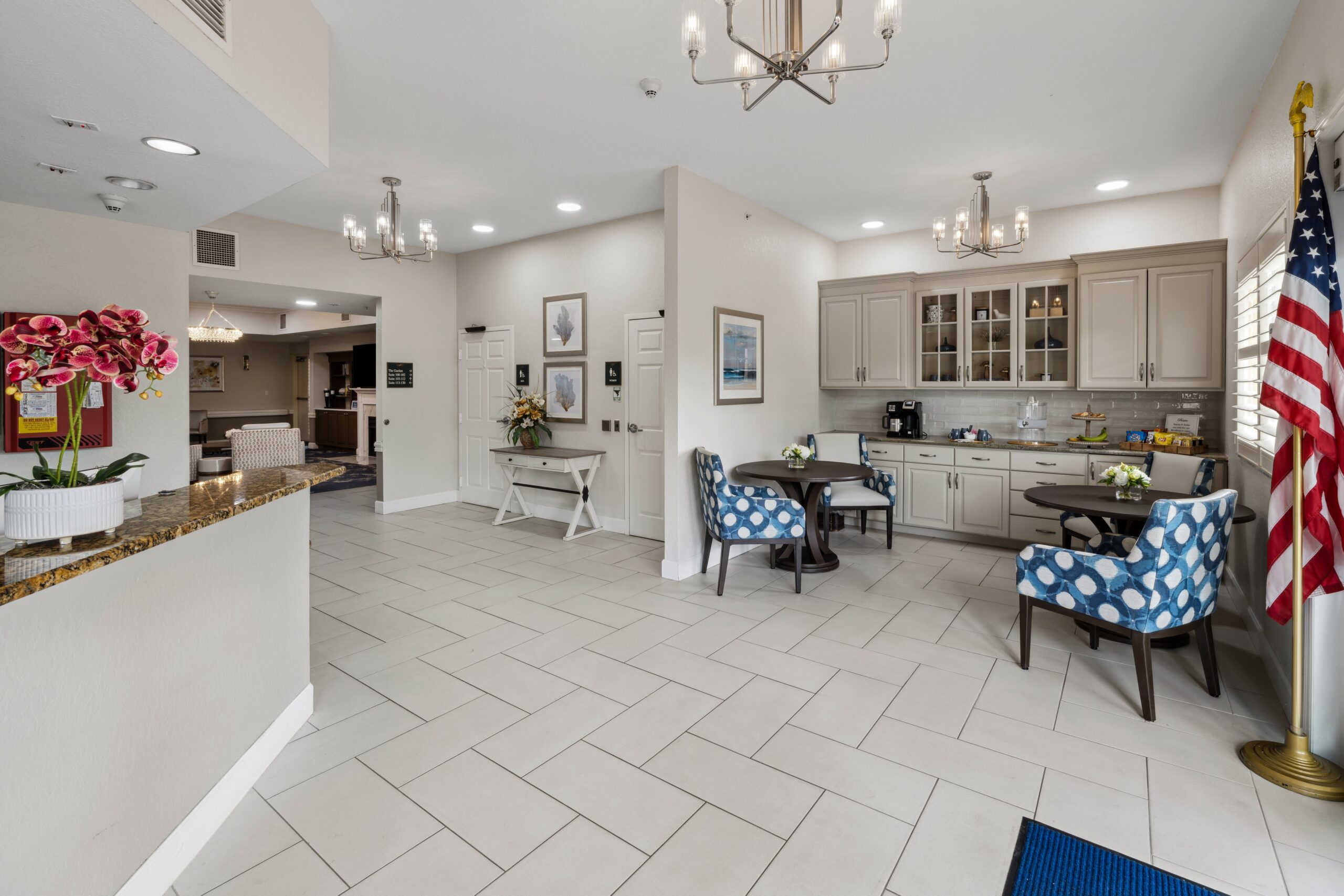 Bright and welcoming lobby area with seating