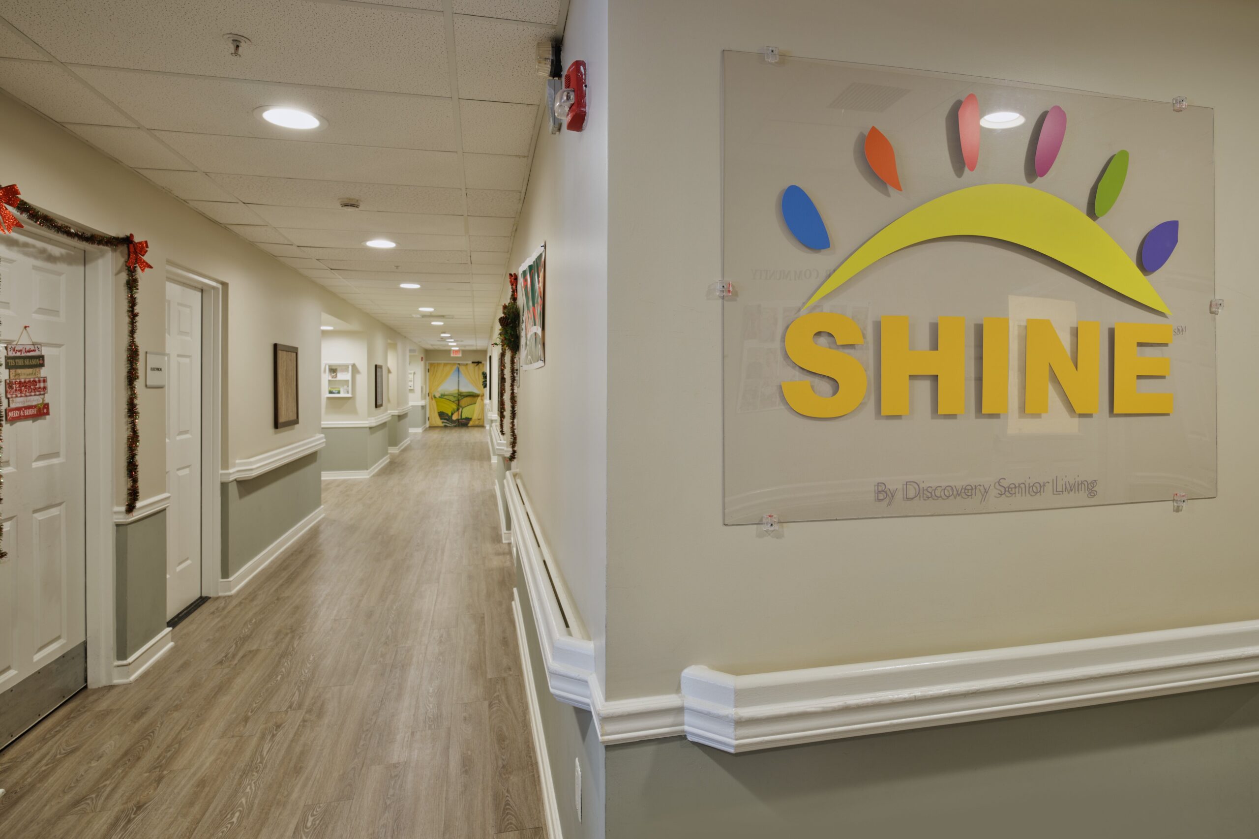 Wide hallway in a senior living facility