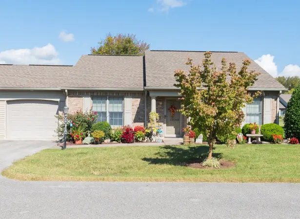 Exterior view of a residential building with landscaping