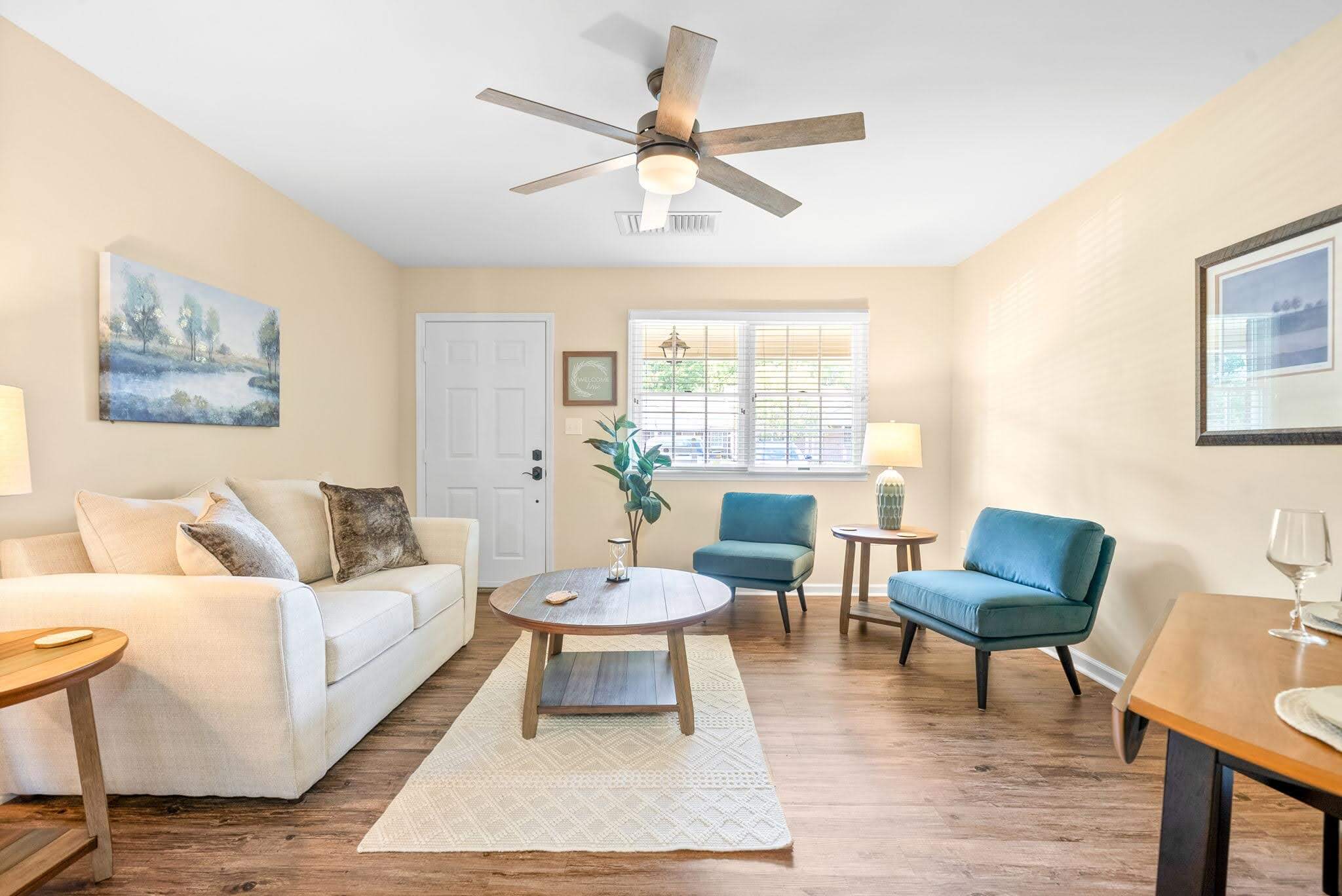 Bright living room with comfortable seating