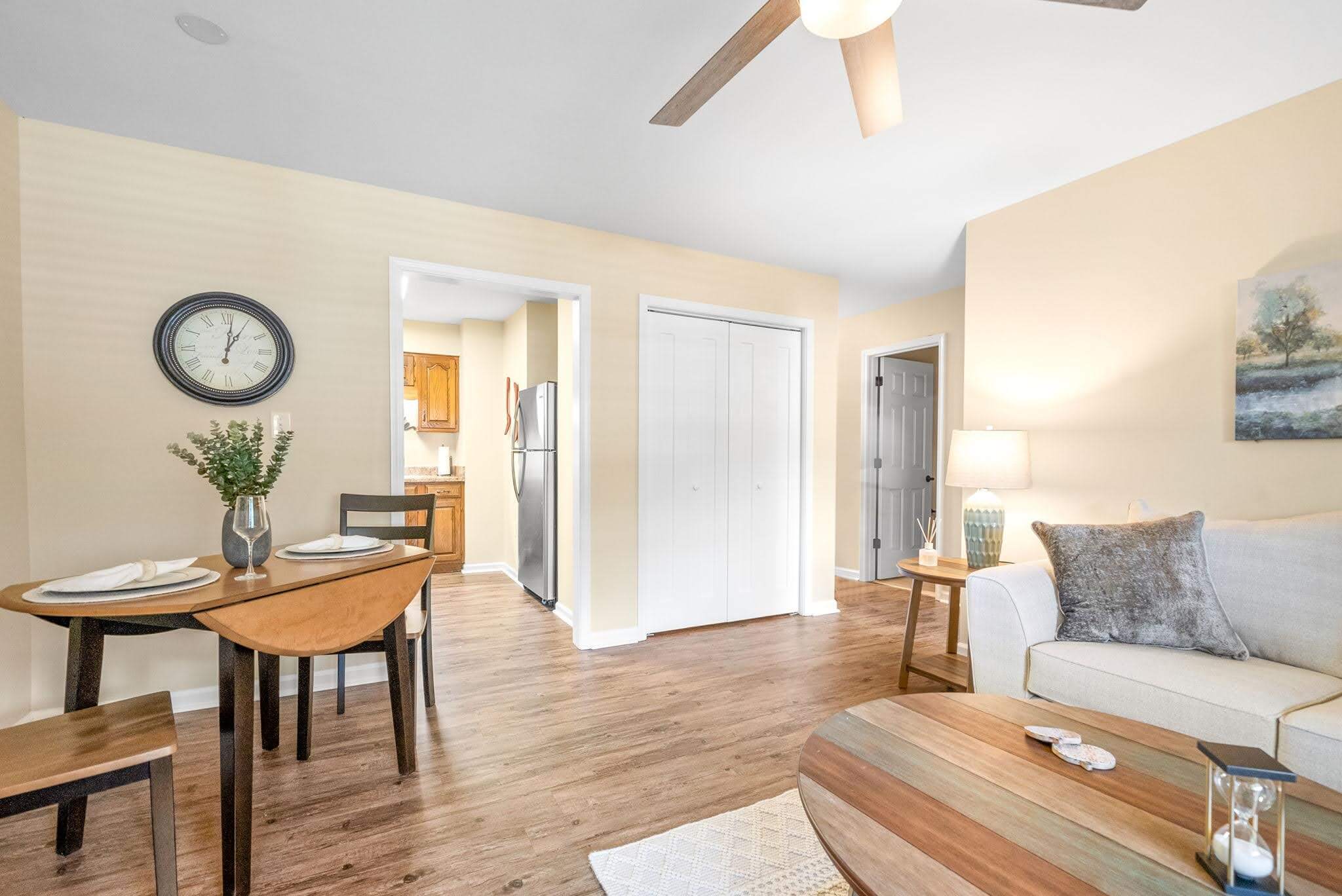 Light and airy living area with decor and furniture