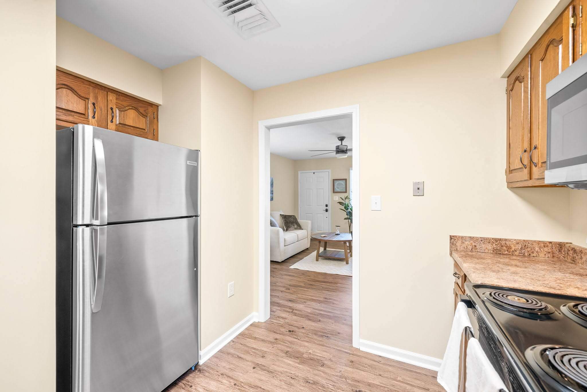 Bright kitchen area in a senior living facility