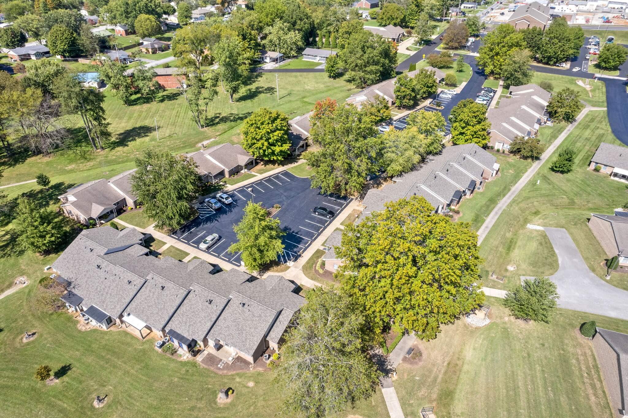 Aerial view of the assisted living community and surrounding area