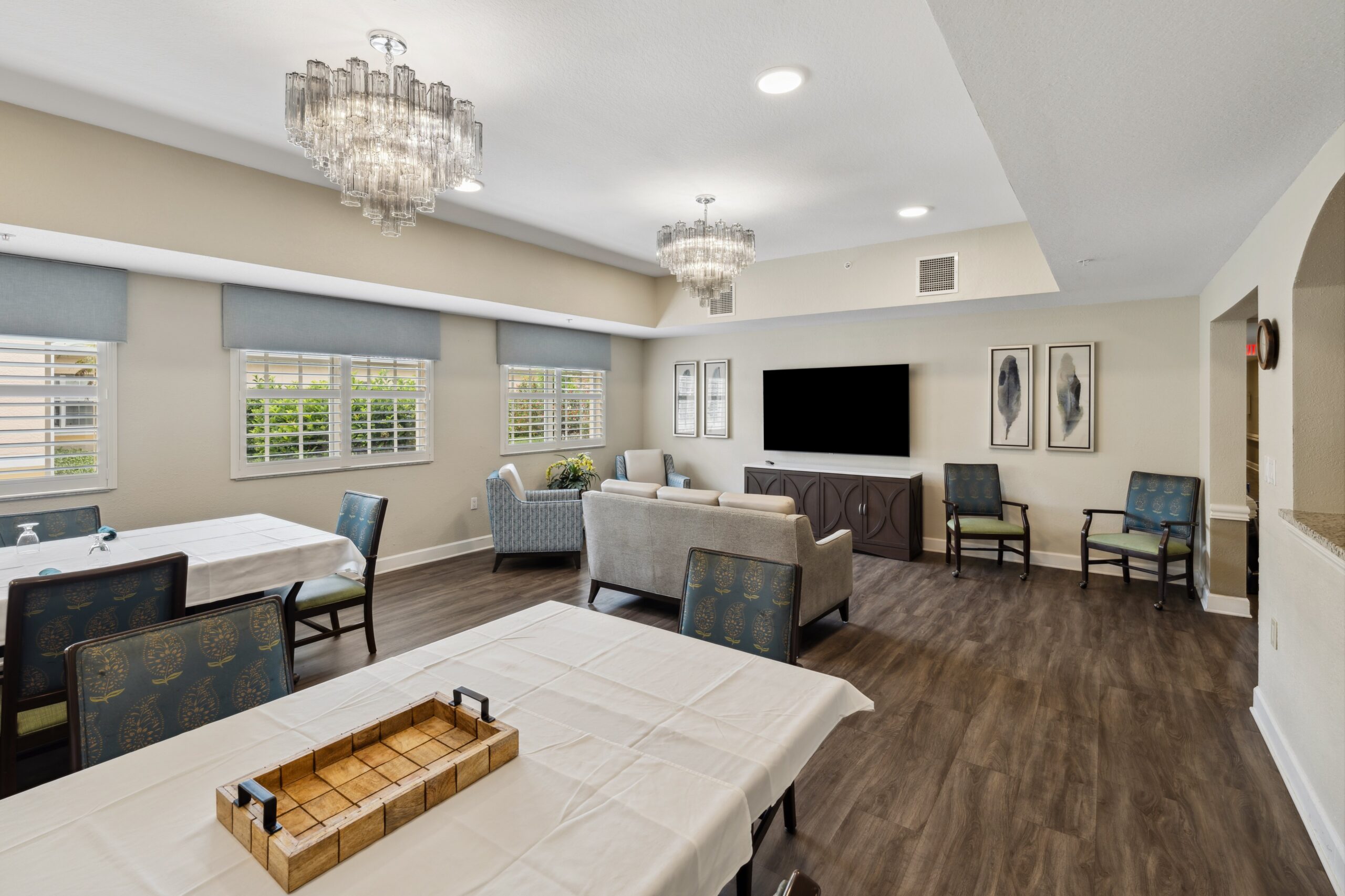 Bright common area with seating and decor