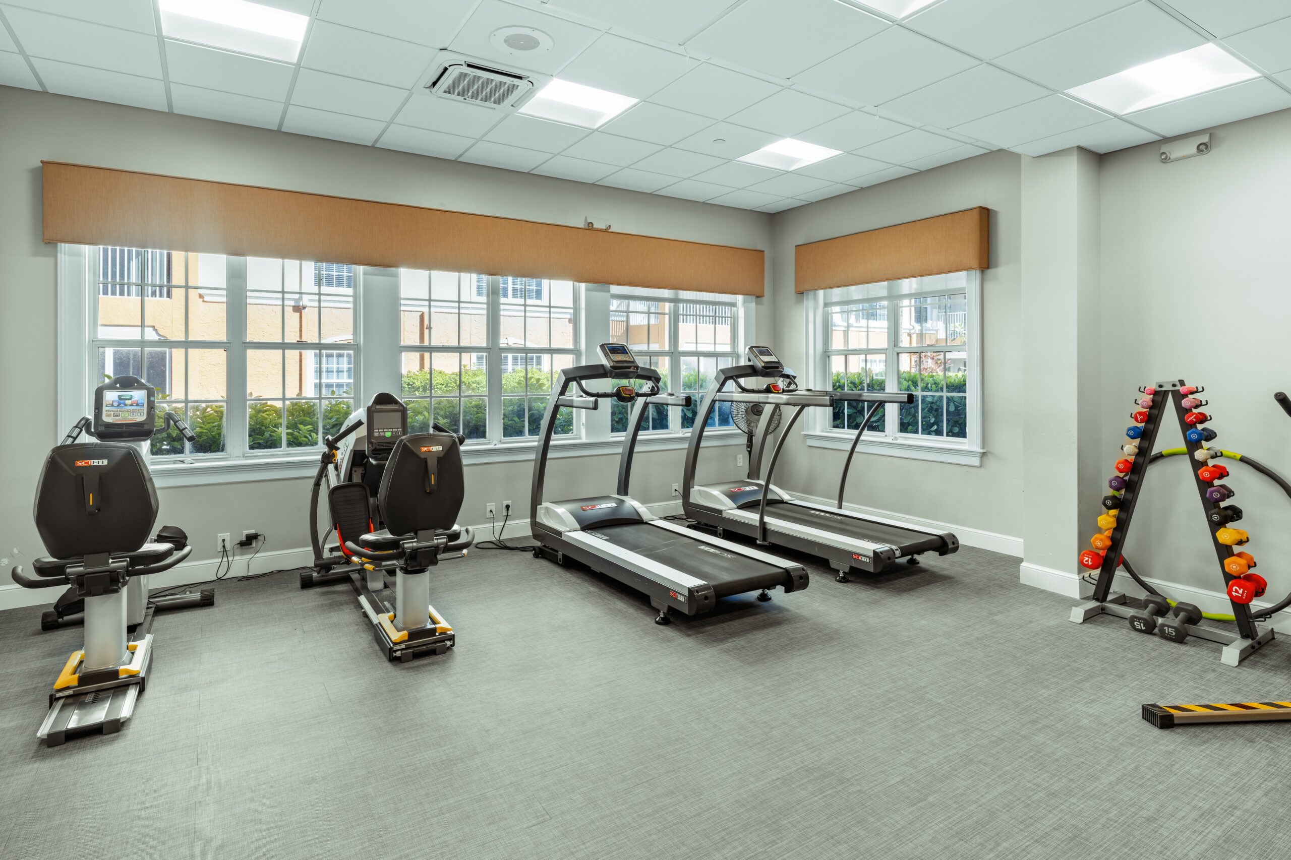 Interior view of a fitness room with exercise equipment