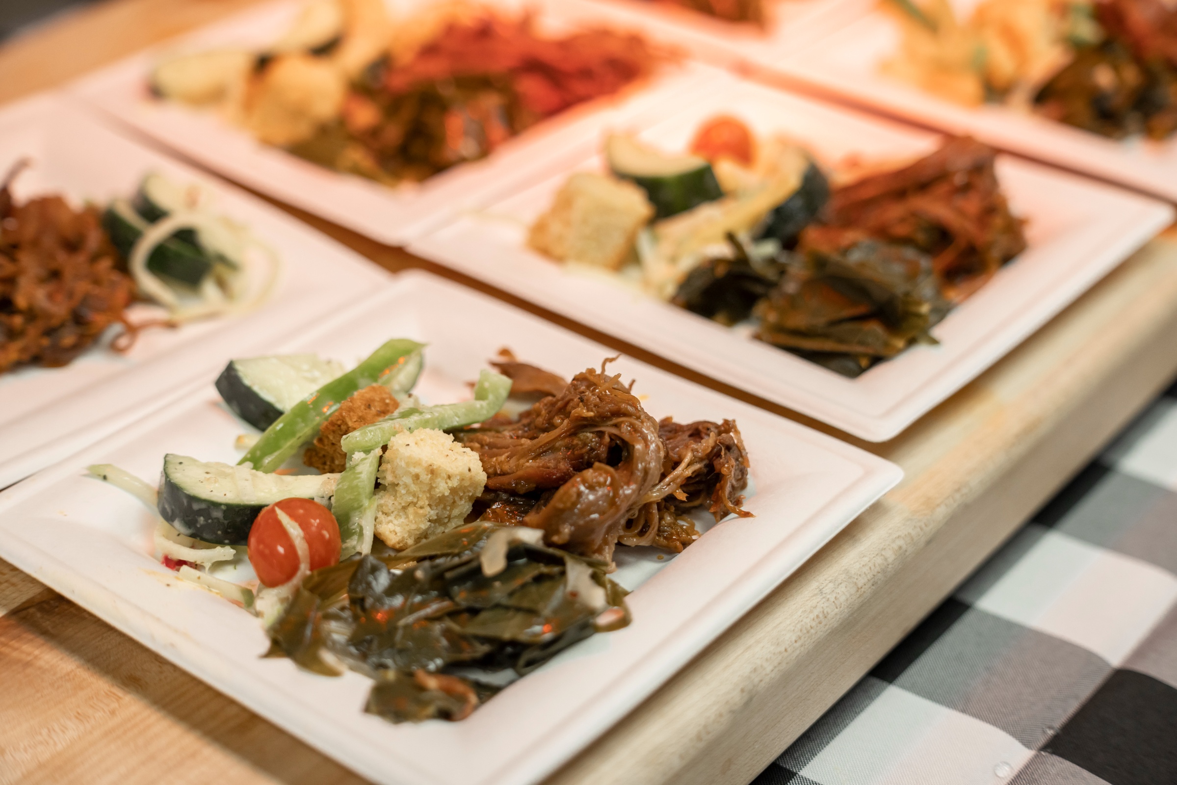 Plates of appetizing food prepared for dining