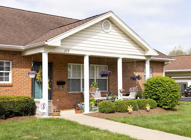 Exterior view of a senior living facility entrance