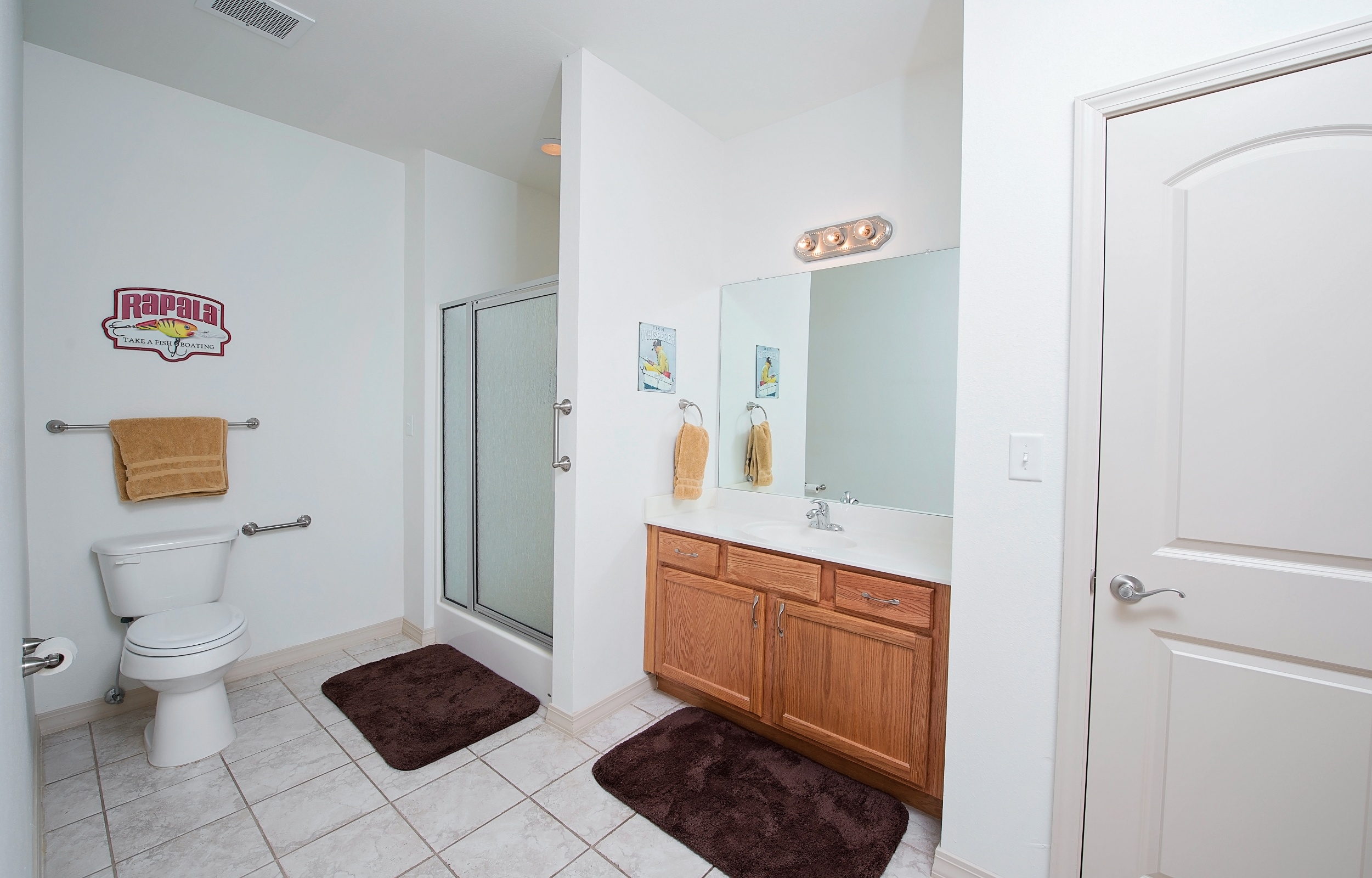 Well-lit bathroom in a senior living facility
