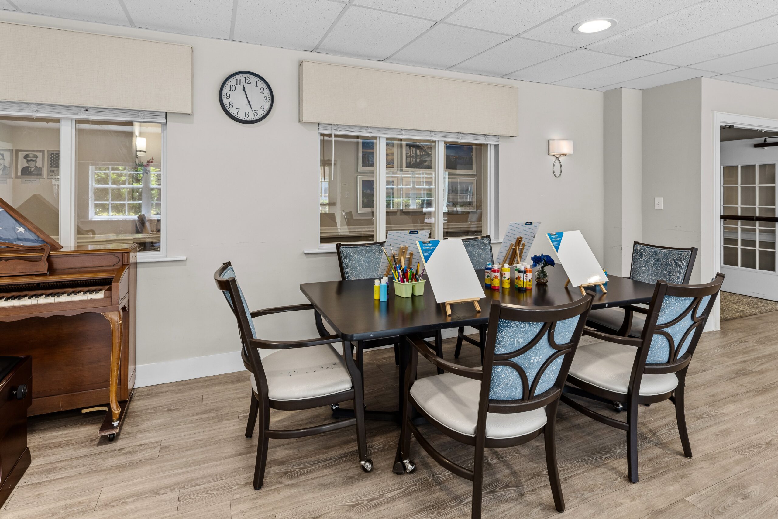 Activity room with tables and art supplies
