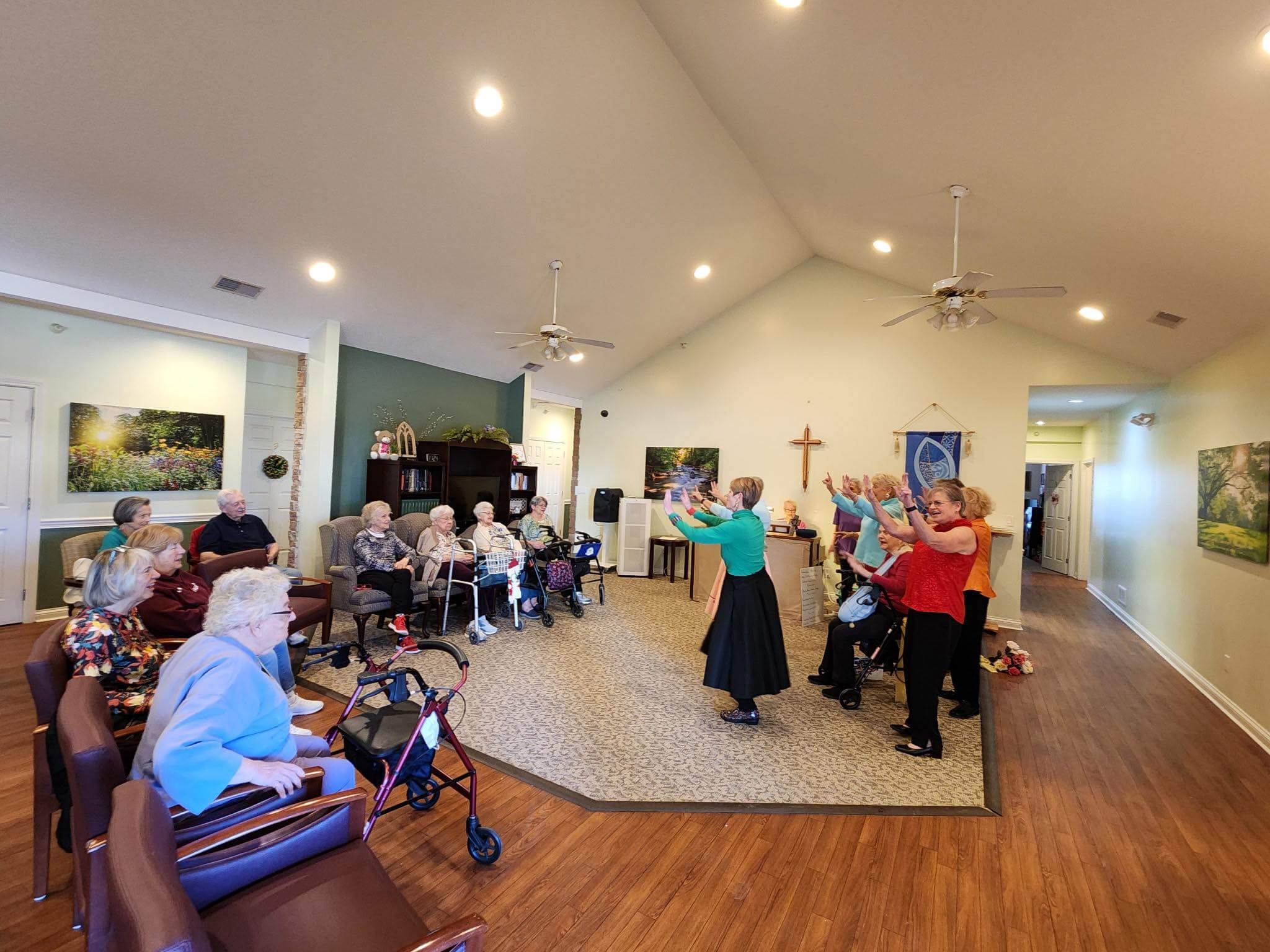Residents engaging in a group activity in a common area