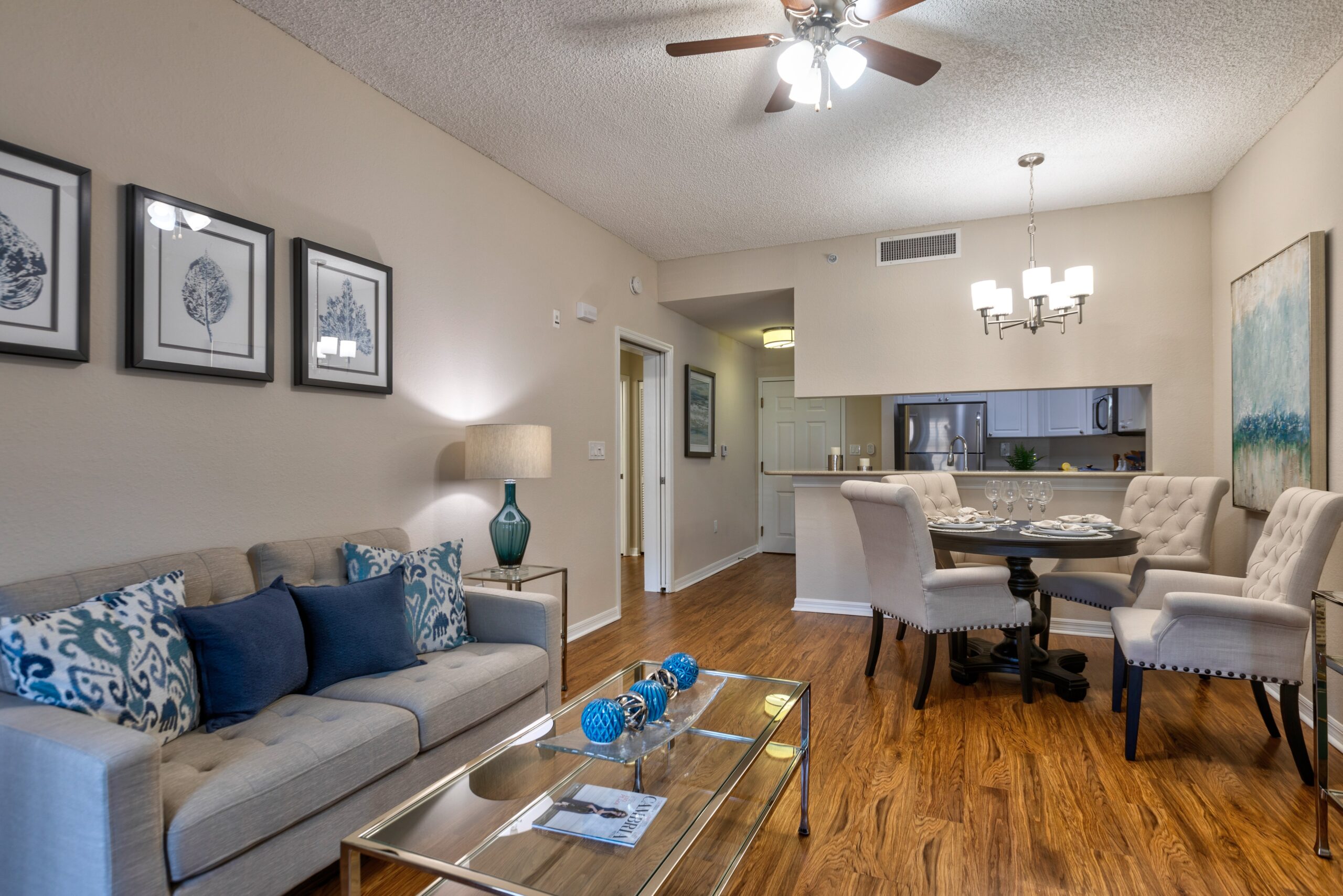 Cozy common area with seating and dining table