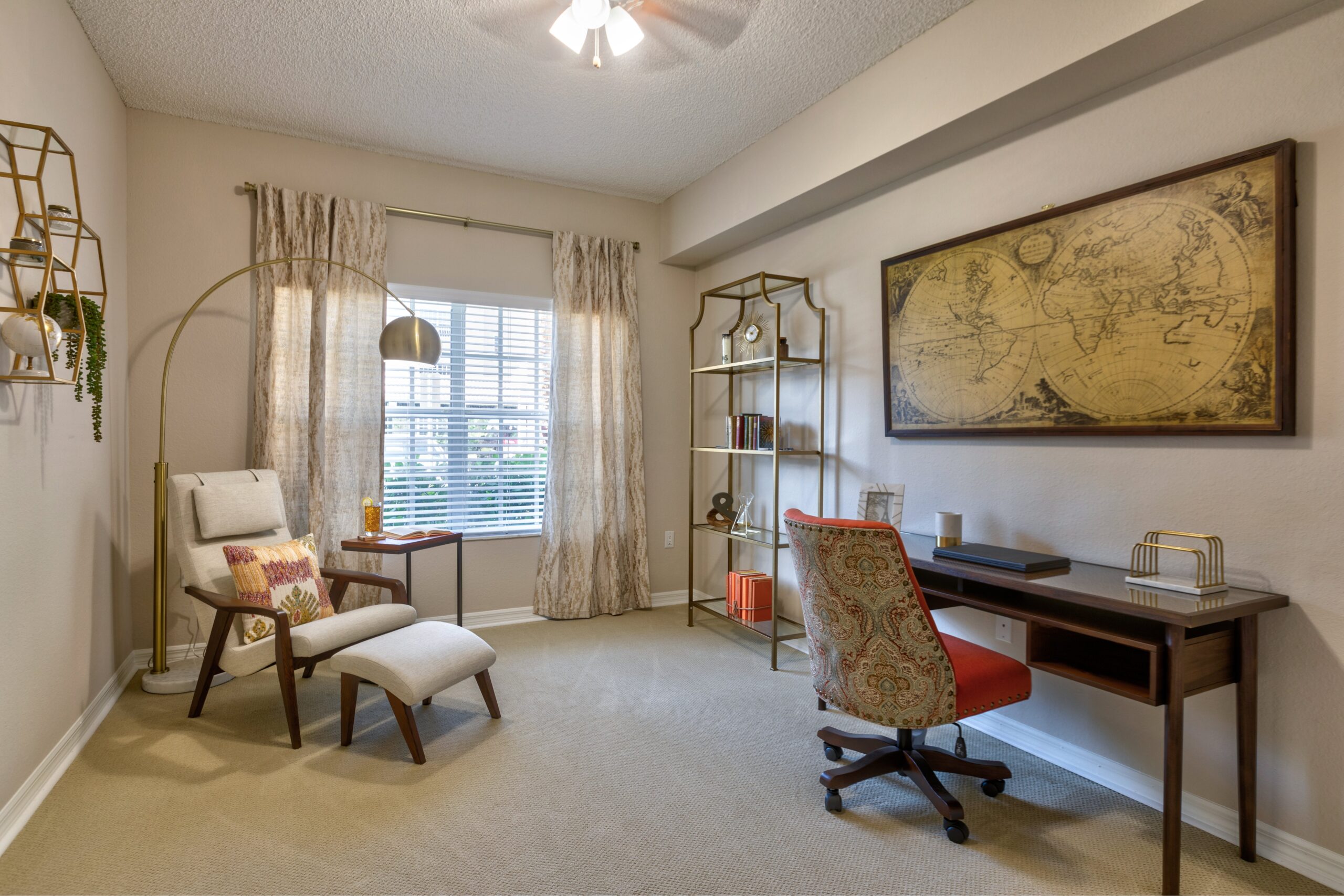 Bright interior of a private resident room with decor