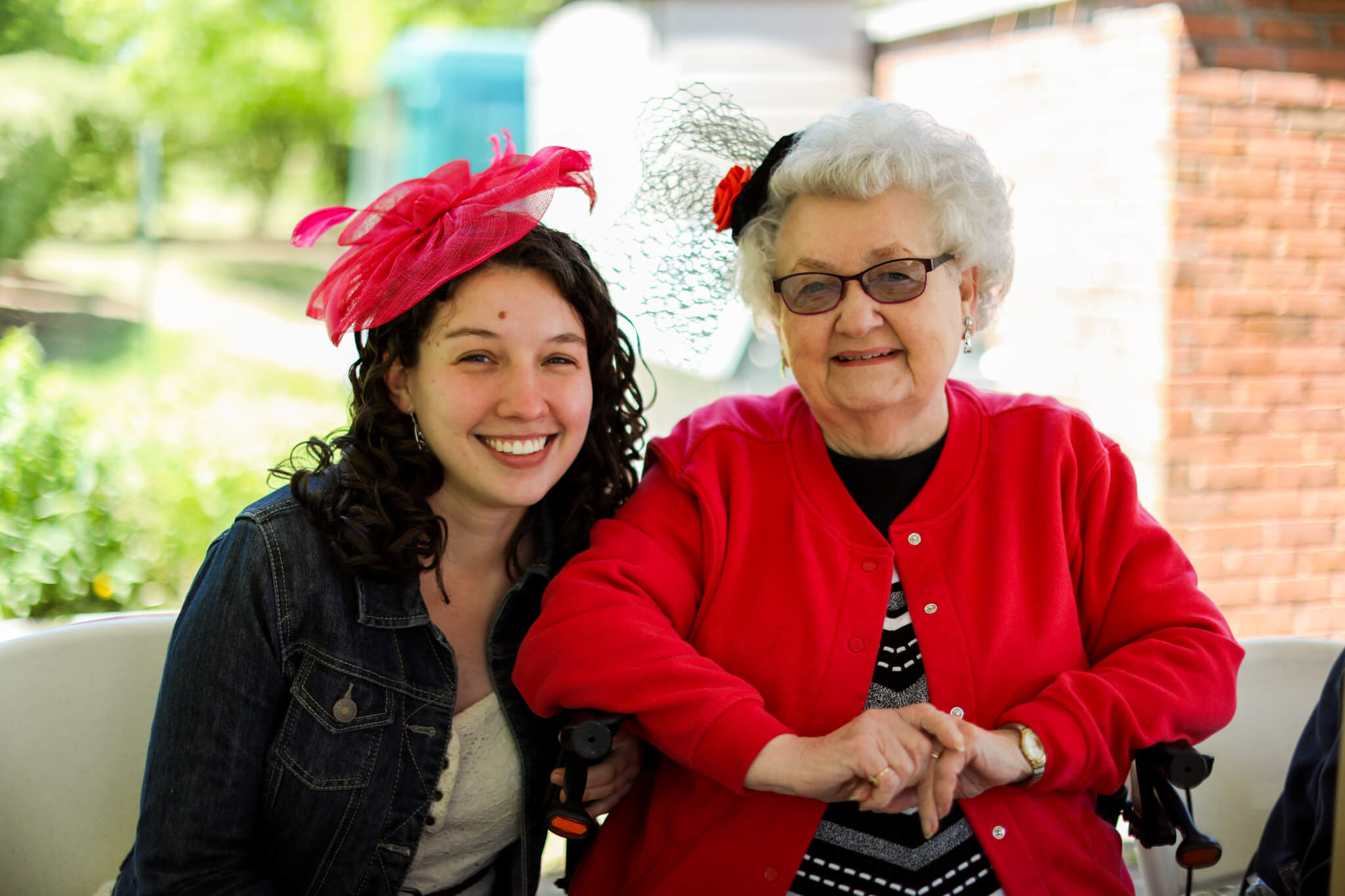 Resident and staff member enjoying time outdoors