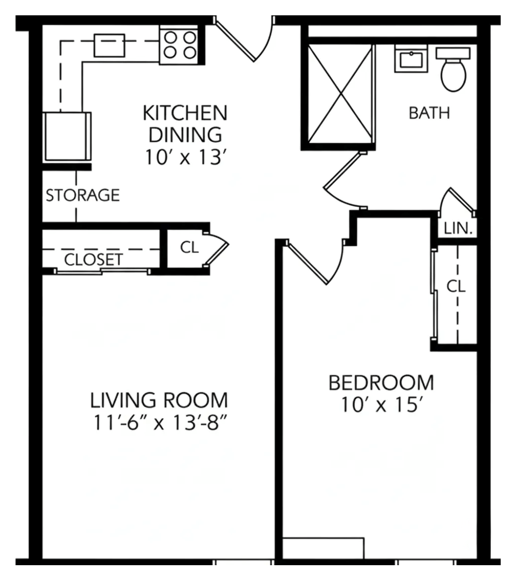 Architectural floor plan of a resident unit layout