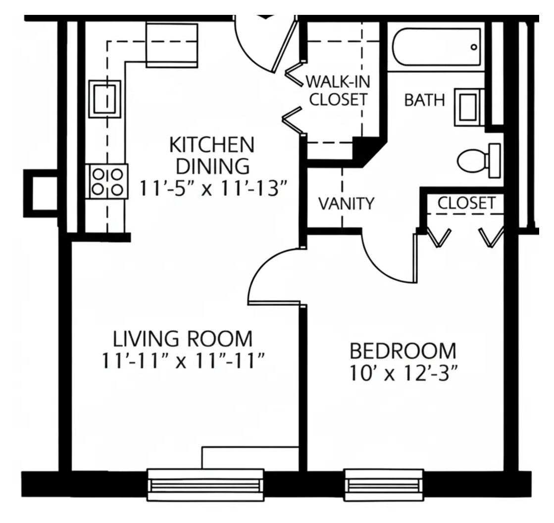 Architectural floor plan of a resident unit