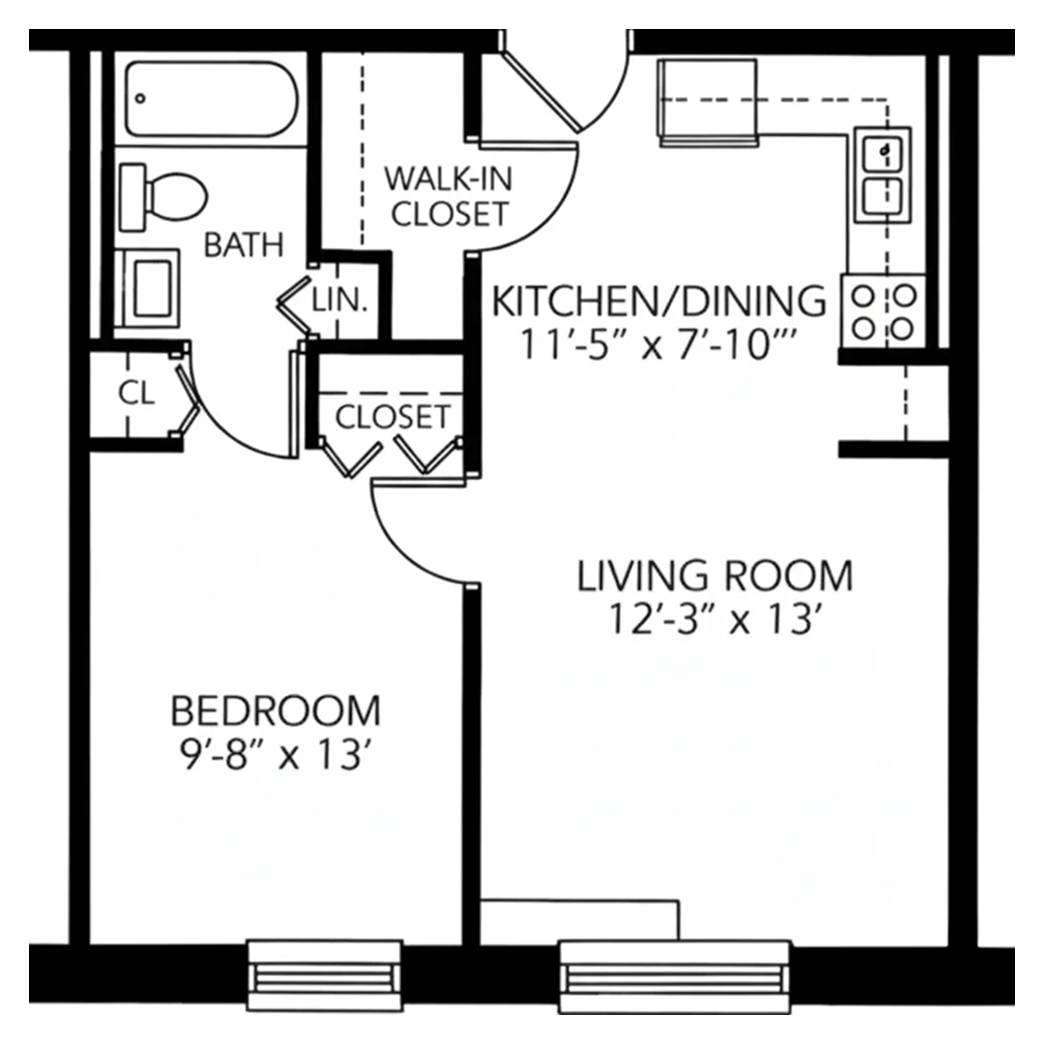 Architectural floor plan of a unit layout