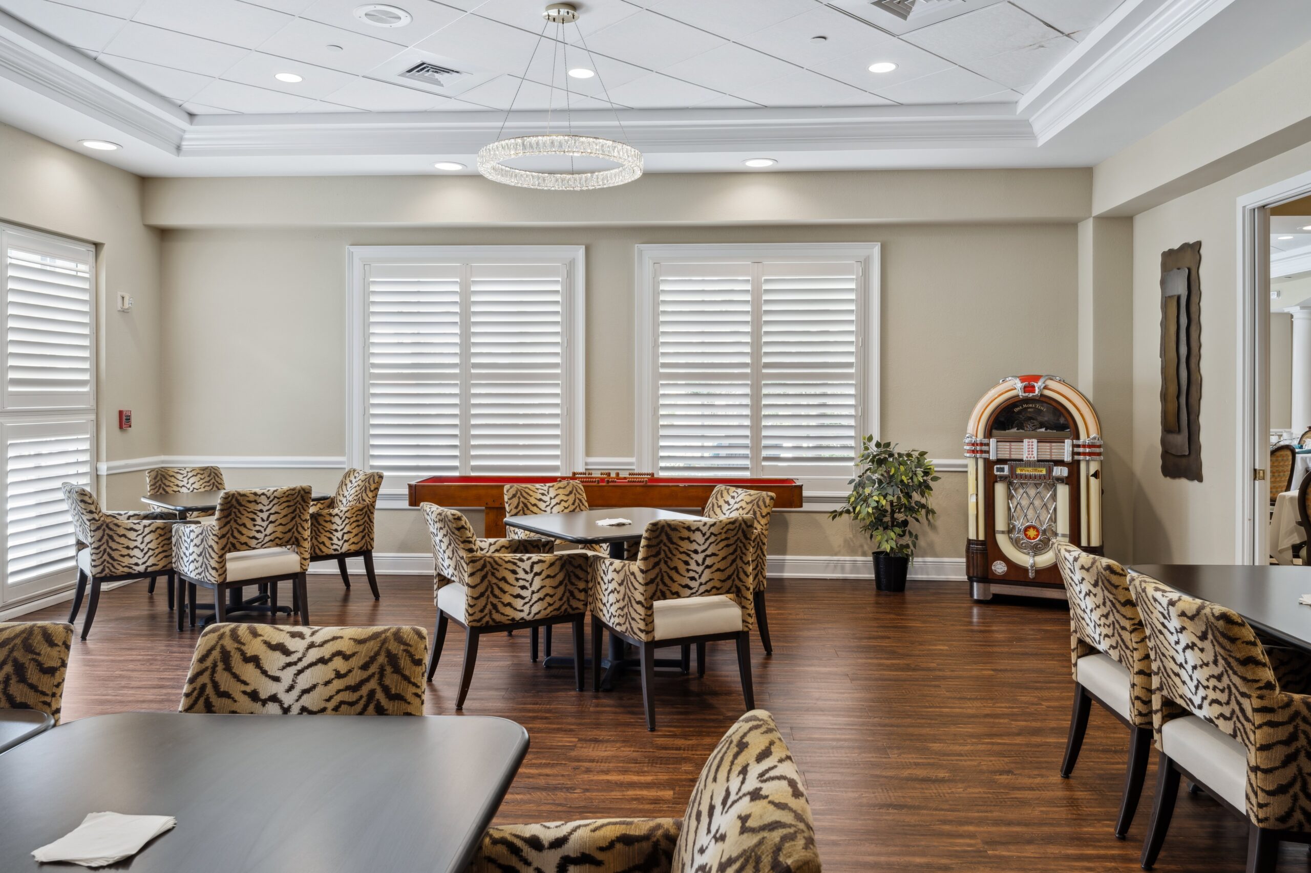 Bright dining room with stylish seating and decor