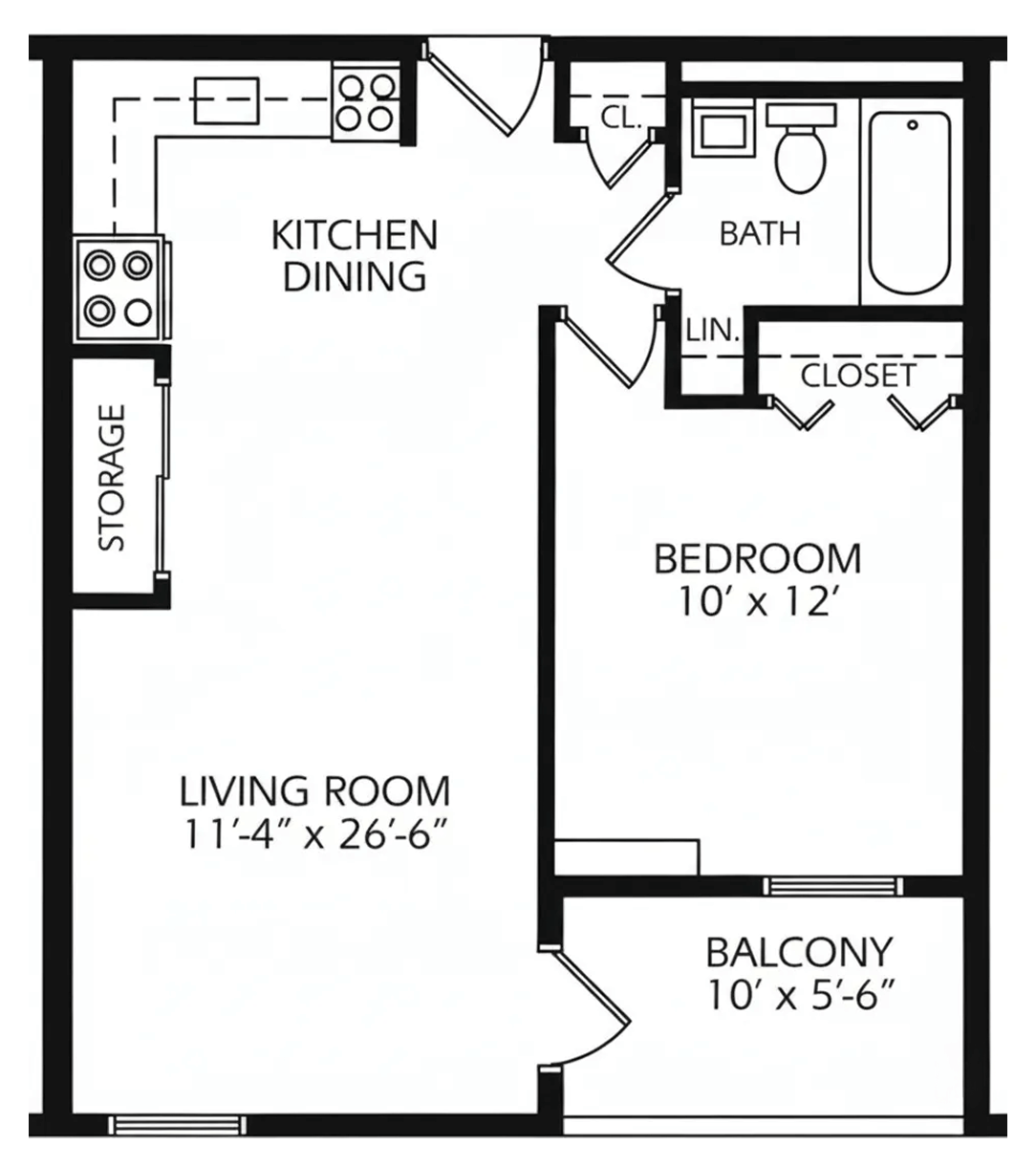 Architectural floor plan of a resident unit