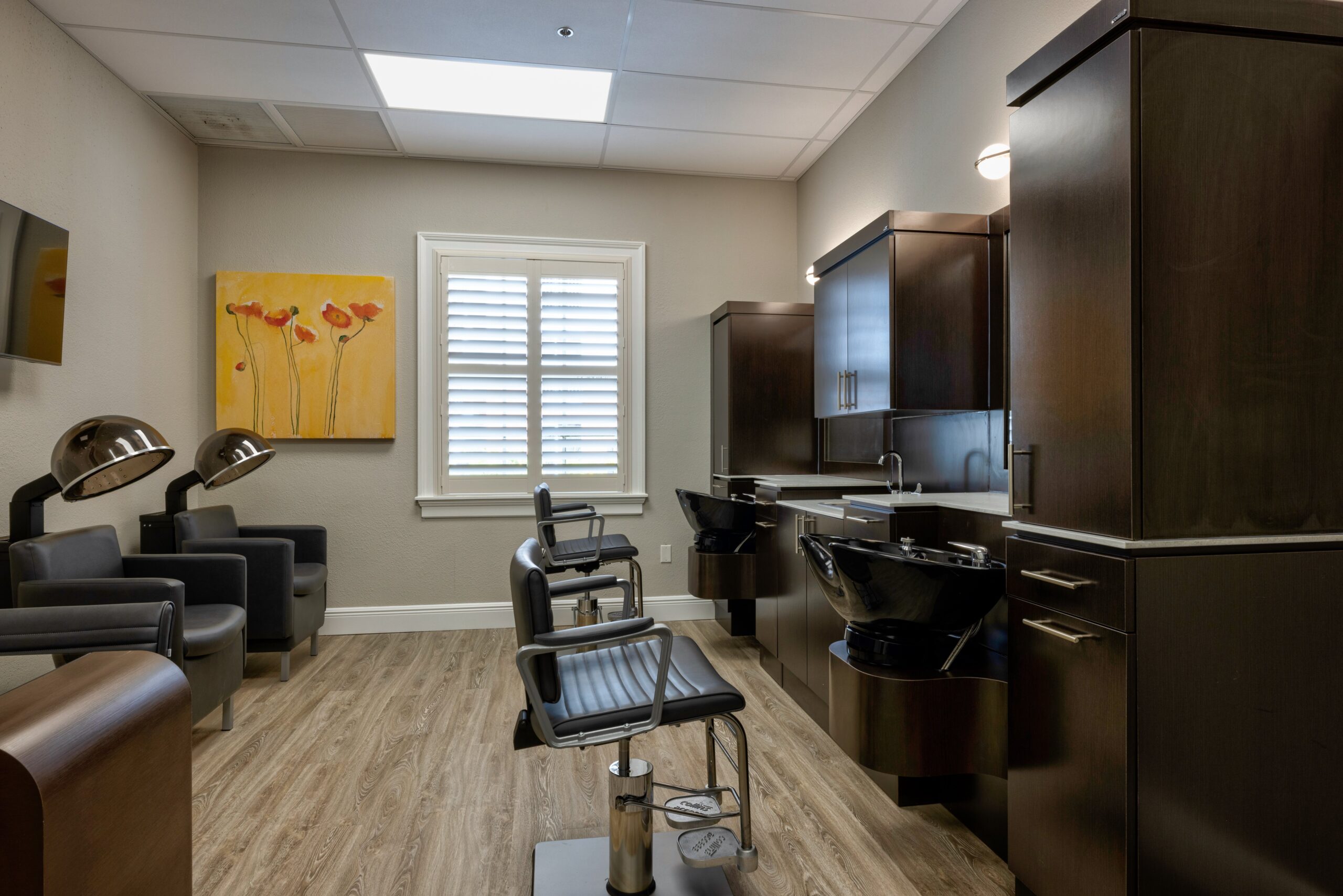 Interior view of a hair salon in the facility